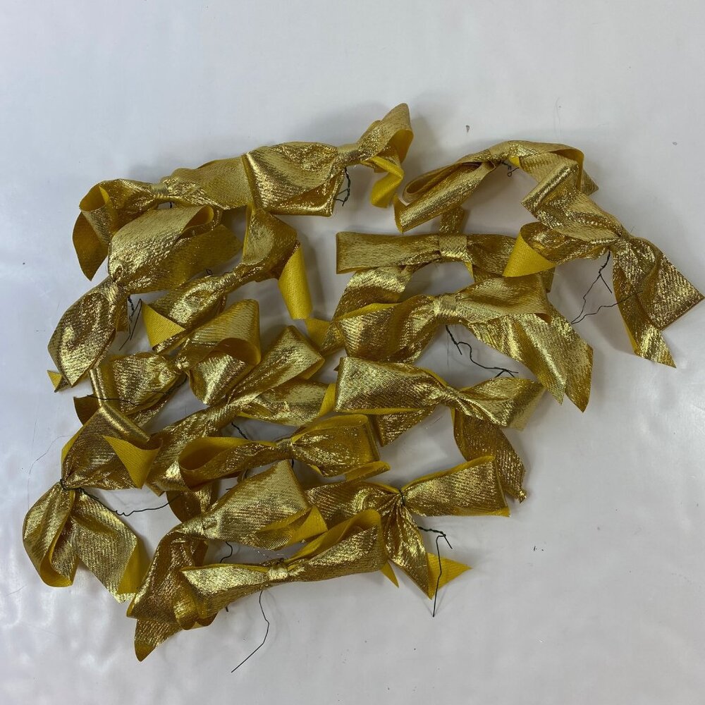 Homemade Gold Shiny Bow Craft Decorations Wire Edged Christmas Ribbon Set of 16